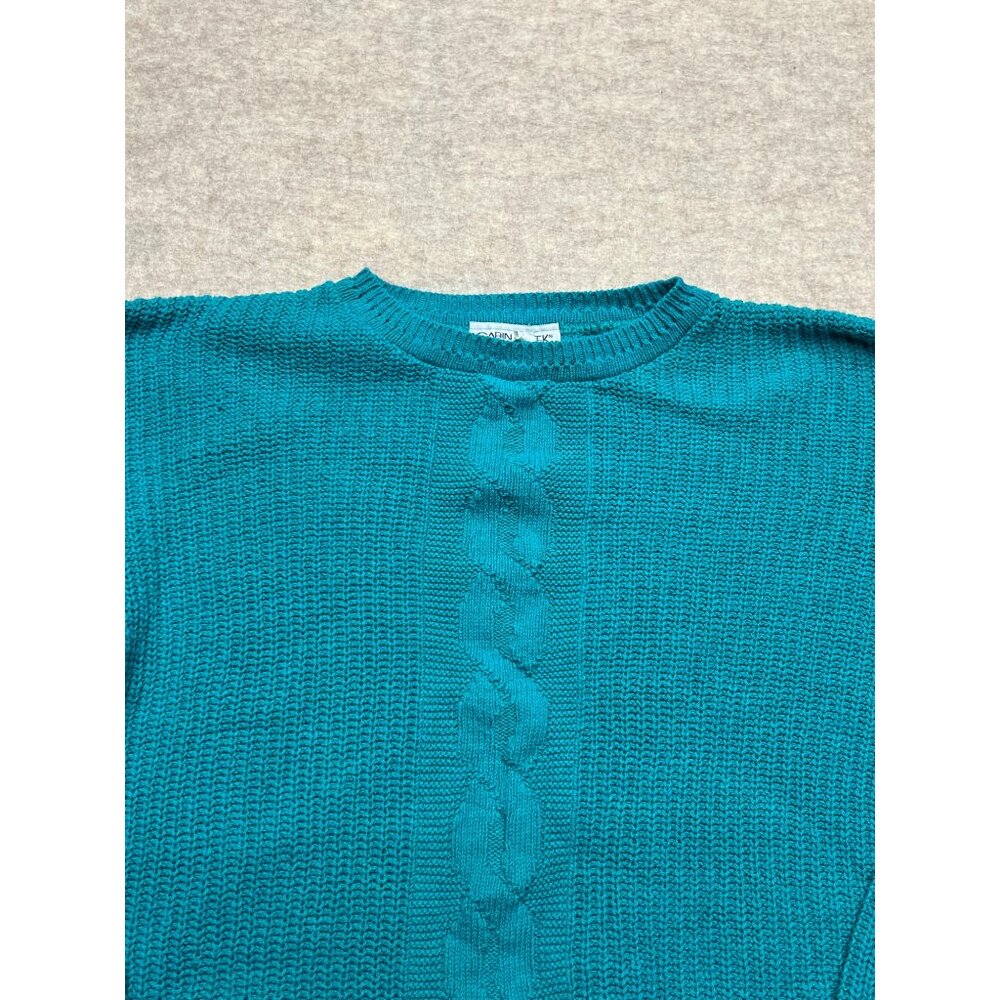 Vintage Cabin Creek Green Cable Knit Cotton Crew Neck Sweater Large - Picture 2 of 8